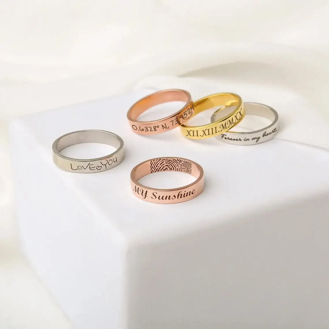 Custom Word Inside Outside Engrave Ring Dainty Name Personalized Stacking Ring Unisex Promise EternityMemorial Anniversary Gifts