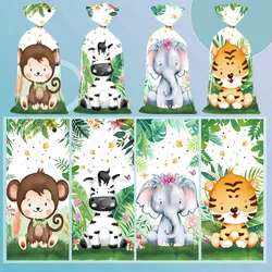 50Pcs Jungle Animal Series Candy Gifts Bags Biscuit Packing Bag Happy Birthday Party Supplies Kids Baby Shower Diy Gift Bags