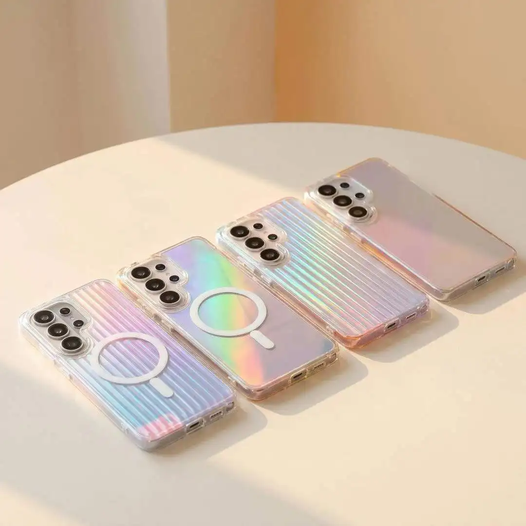 Laser Blue Ray Aurora Clear Magnetic Phone Case For Samsung Galaxy S23 S24 S25 S26 Ultra S26 FE PC + TPU Edge Shockproof Cover