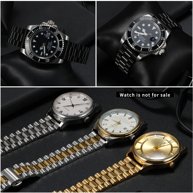 Pulseira universal de aço inoxidável sólido para seiko tag heuer rolex orient três contas pulseira com fecho borboleta