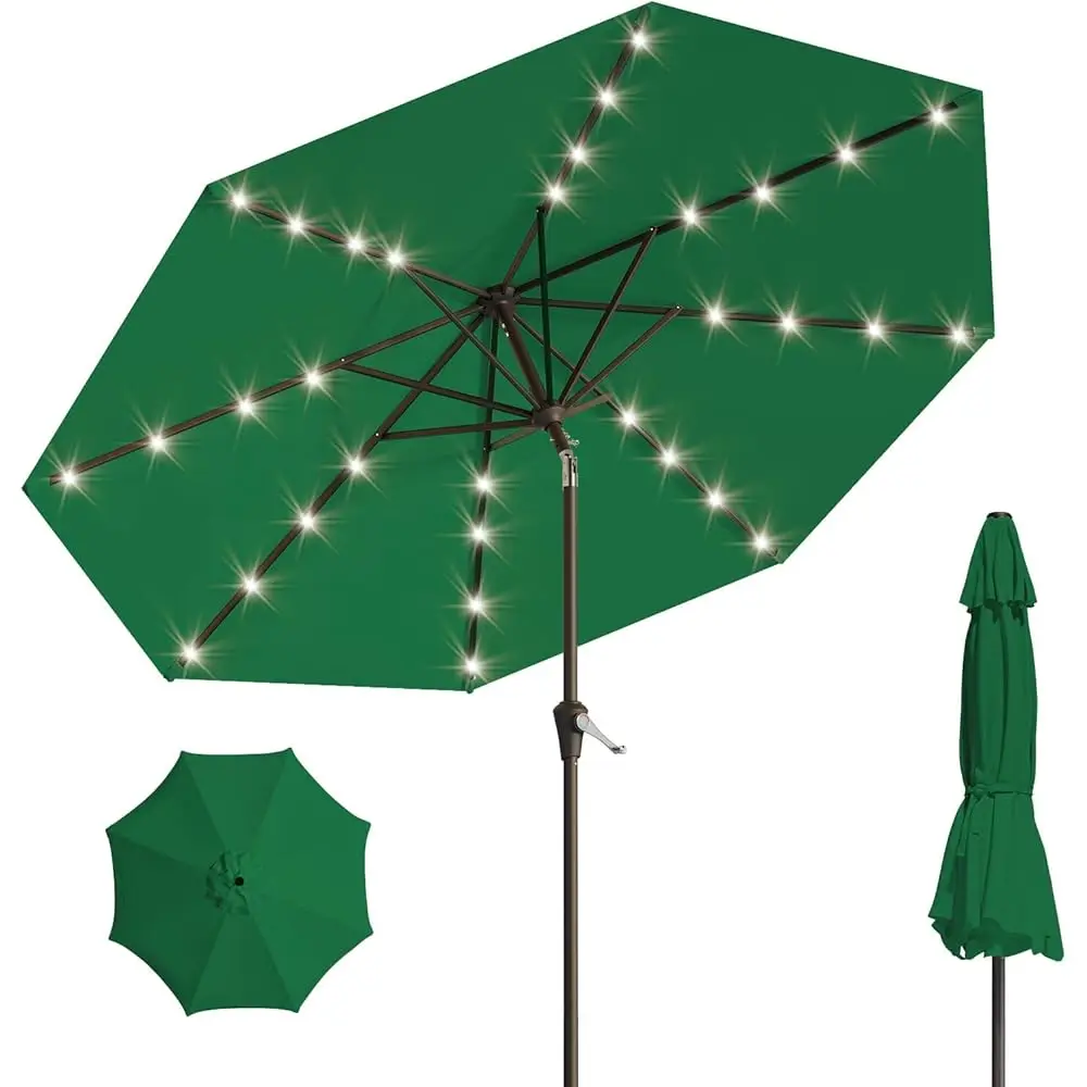 

9Ft Solar Umbrella 32 Led Lighted Patio Umbrella Table Market Umbrella W/Tilt And Crank Outdoor Umbrellas For Garden, Deck,