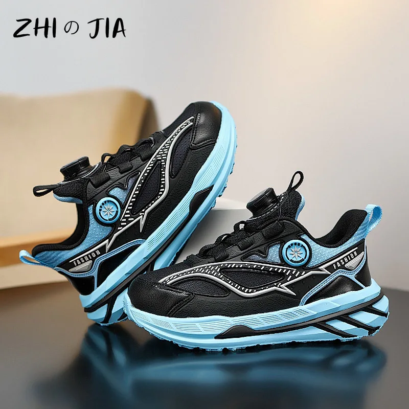 Children's Rotating Buckle Mesh Sports Shoes Spring and Autumn Breathable Lightweight Sneaker Boys and Girls Thick soled Shoes