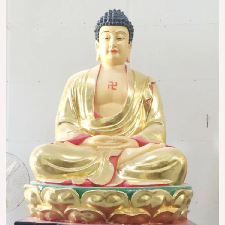 

CZ Temple camphor wood wood carving gilded Shakyamuni Buddha resin fiberglass five directions and five Buddha statues