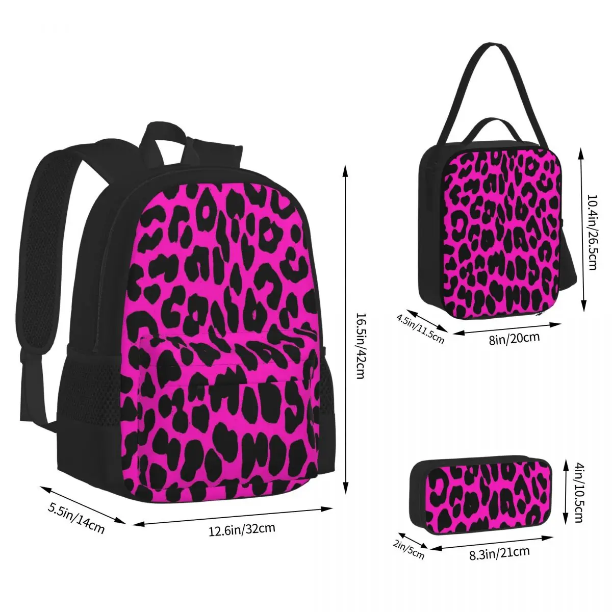 Leopard Pattern (pink) Backpacks Children Bookbag School Bags Rucksack Lunch Bag Pen Bag Three-Piece Set