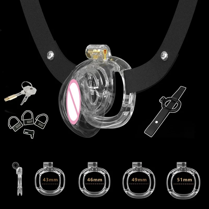 Simulated Vagina Chastity Cage Sissy Chastity Device Penis Abstinence Anti-Cheating Cock Cage with 4 Size Rings Sex Toys for Men