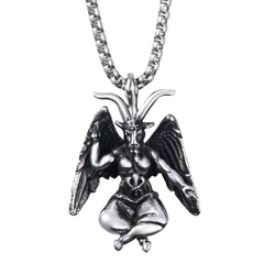 Satanic Necklace, Sigil of Baphomet Necklace, Stainless Steel Satan Church Jewelry, 3D Devil Demon Satan Goat Necklaces for Men