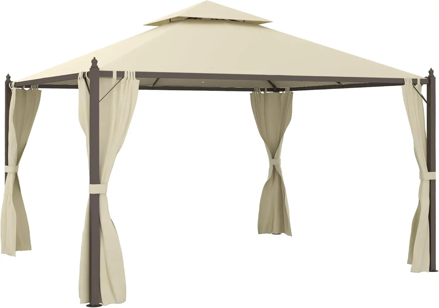 

10' x 12' Steel Outdoor Patio Gazebo with Polyester Privacy Curtains, Two-Tier Roof for Air, Large Design