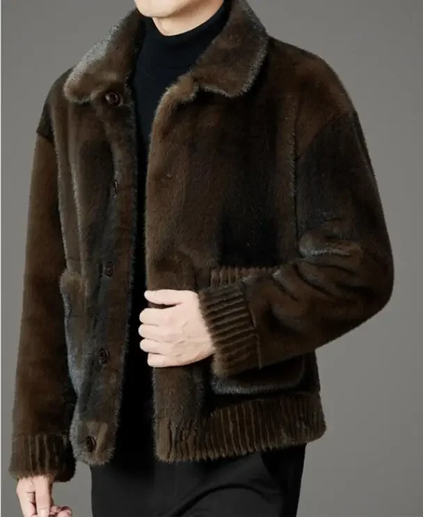 

2025 Fashion Winter Warm Faux Fur Coat Men Hooded Thick Fur Coat Jacket Branded Single Breasted Designer Men's Clothing