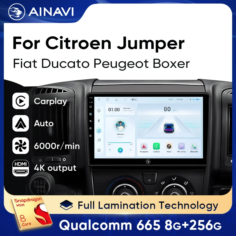 

Ainavi Car Radio For Fiat Ducato Peugeot Boxer 2005 - 2024 Citroen Jumper Wireless Carplay Android Auto Car Multimedia 2 Din