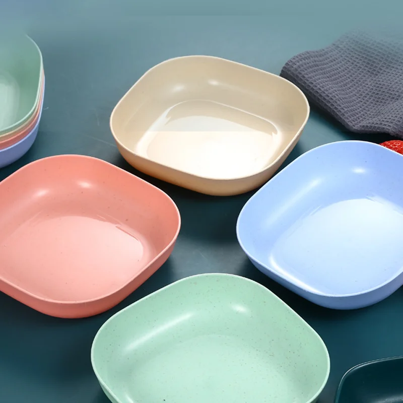 Household wheat straw bone-spitting plate with base, fruit dining table, garbage square deepened plastic plate