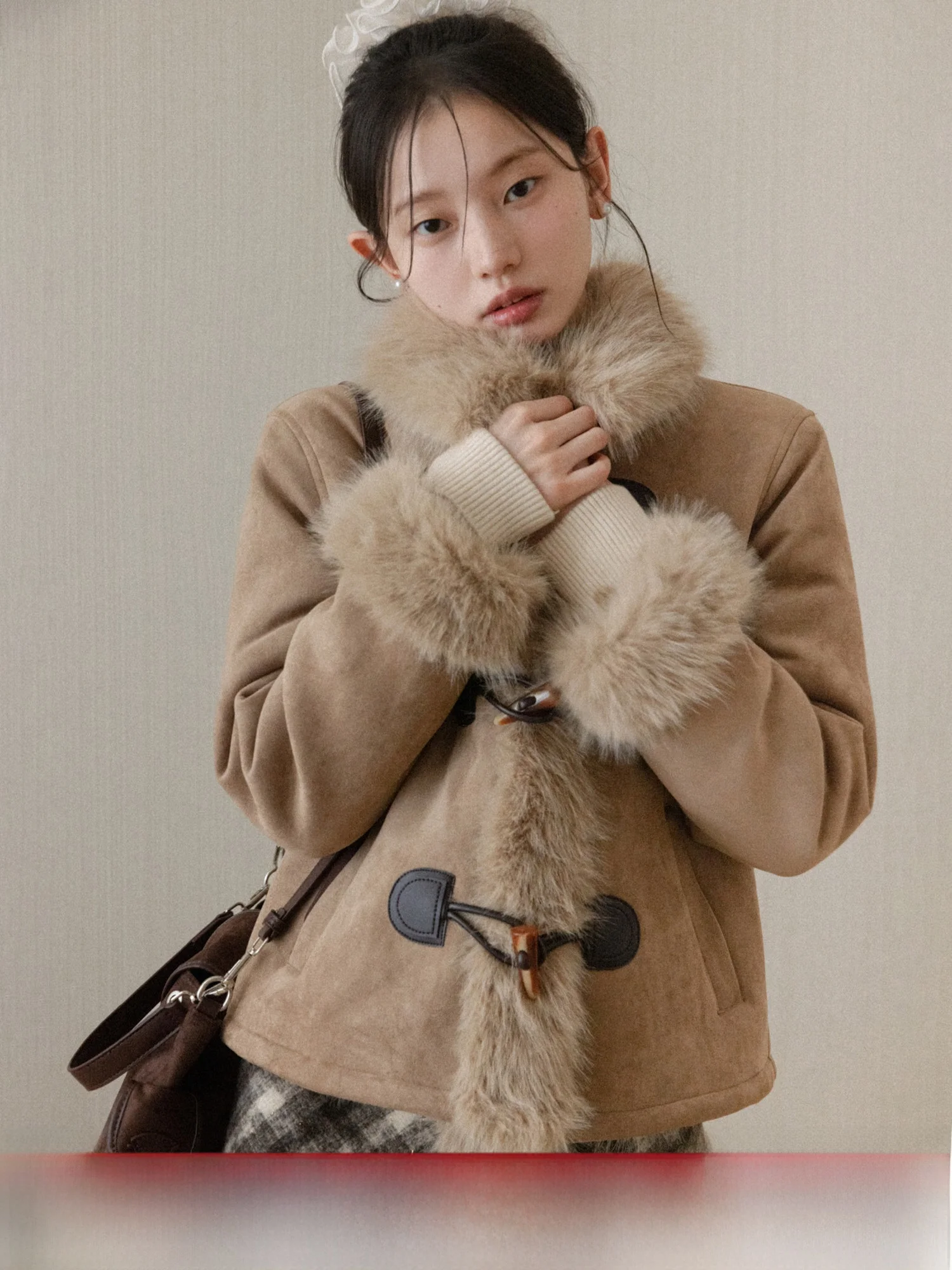 

Retro Distred Design Loose Warm Thiened ort Jaet for Women Casual Sle Turn-down Collar Outerwear Winter New Arrival