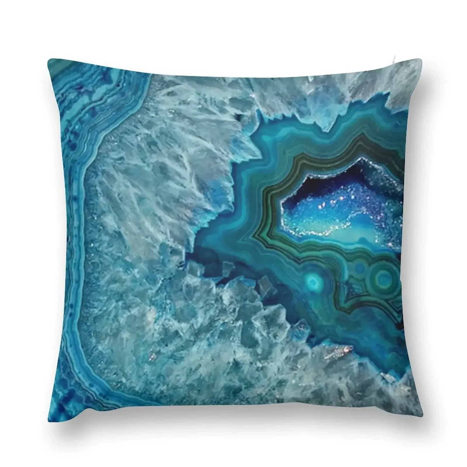 Teal Aqua Turquoise Blue Rock Agate Mineral Crystals Pattern Throw Pillow Christmas Cushion For Home Luxury Sofa Cushions pillow