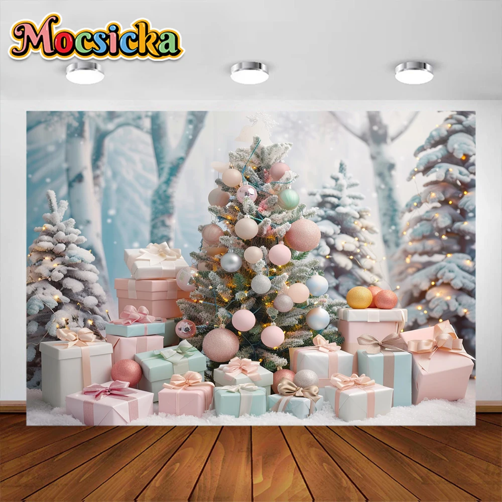 خلفيات تصوير شجرة الصنوبر للكريسماس ، خلفية صور المناظر الطبيعية الثلجية ، صورة فتاة ، صور فوتوغرافية للأطفال ، مستلزمات الاستوديو ، هدية