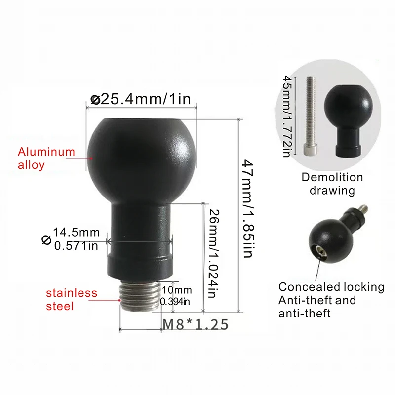 Aluminium 17mm/25mm Balhoofd Adapter naar M6 M8 M10 Bolt voor RAM Garmin Mount motorfiets Telefoon Houder Auto Beugel Camera Stand
