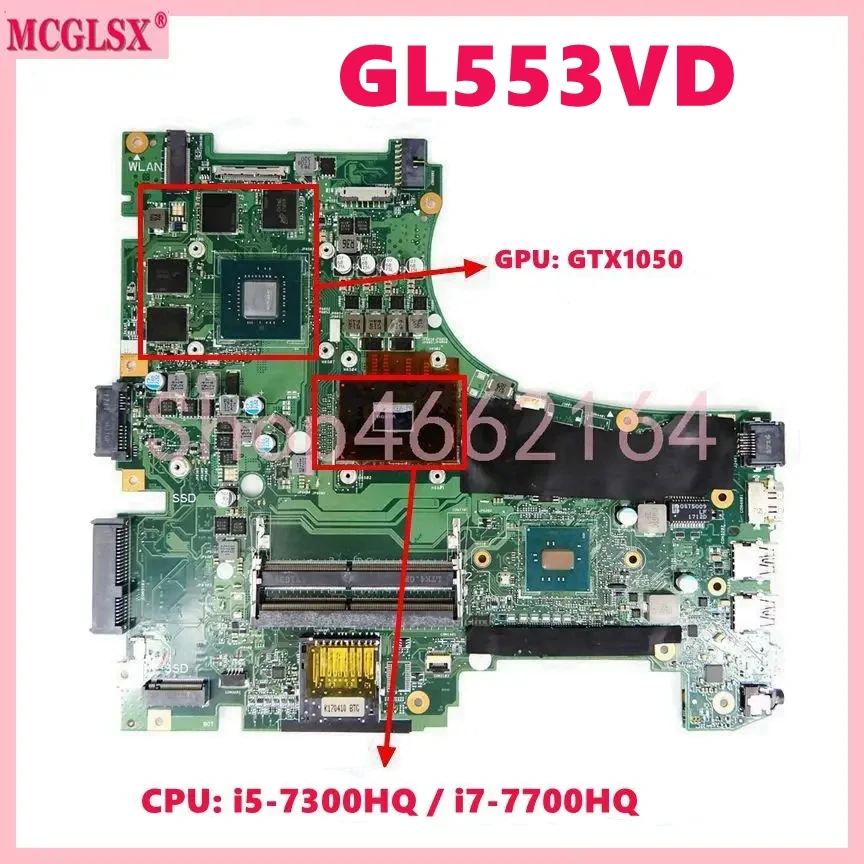 

GL553VD i5/i7-7th Gen CPU GTX1050 GPU Mainboard For Asus GL553VD GL553VE FX553V FX553VE FX53V FX53VD ZX53V Laptop Motherboard