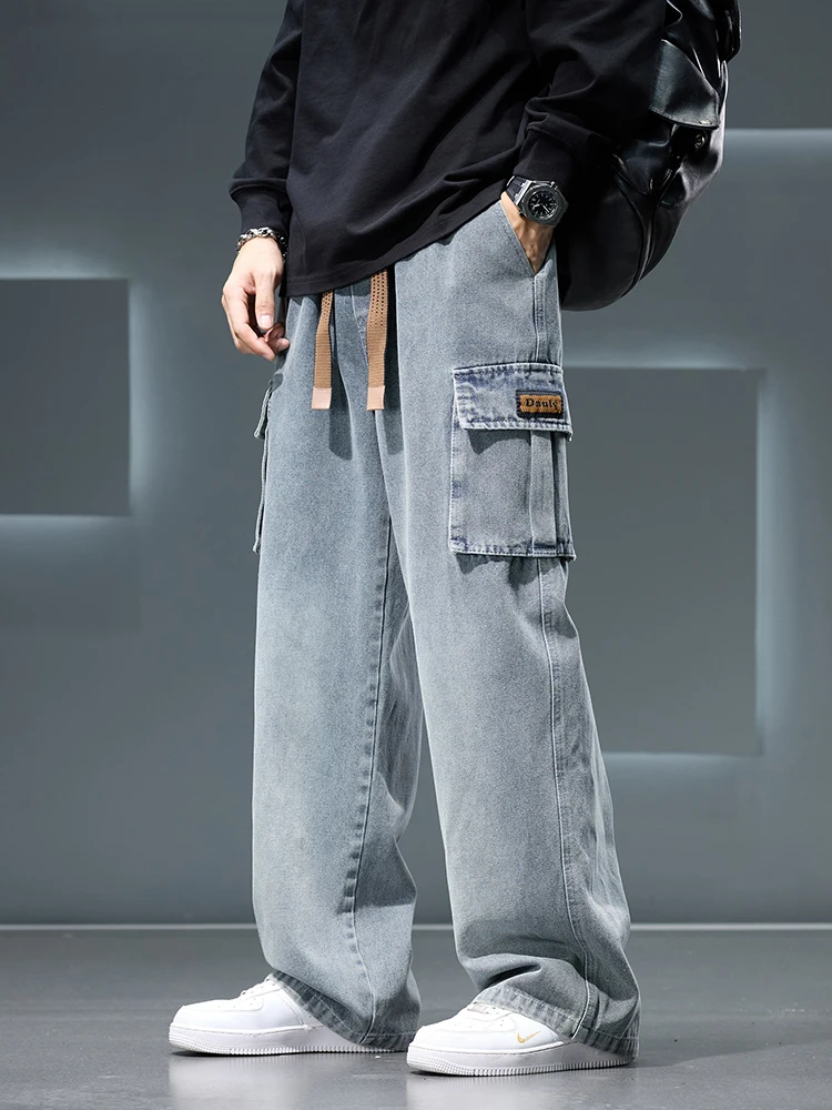 

Men's Baggy Jeans 8XL Plus Size 2025 Autumn New Streetwear Wide Leg Straight Denim Pants with 6 Pockets