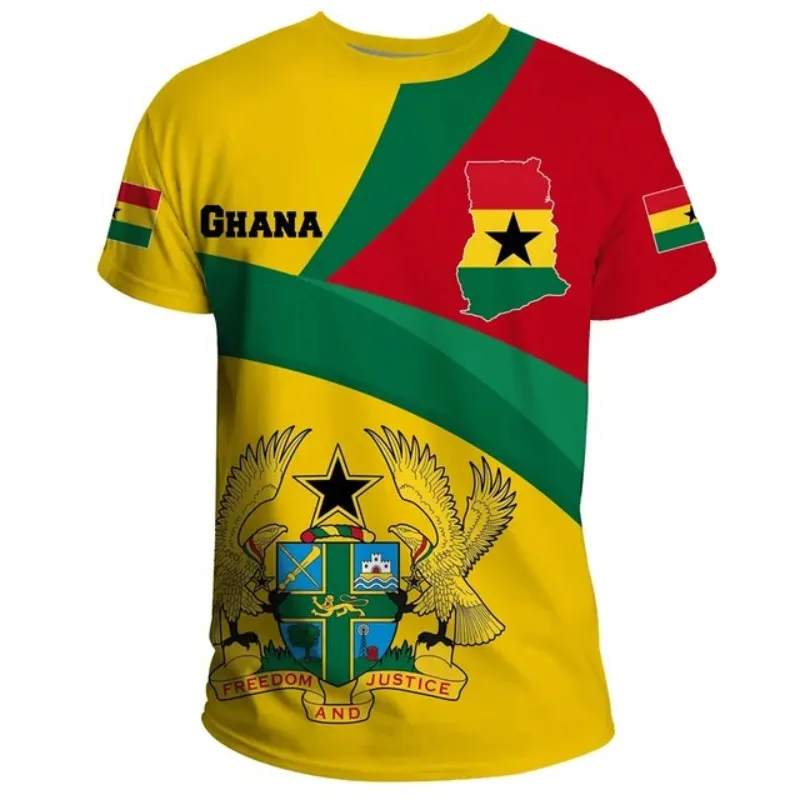 

2024 New Ghana Flag Graphic 3D Printed T-shirt Ghana National Emblem Fashion Men's Tops National Day Gifts Personalized Tee