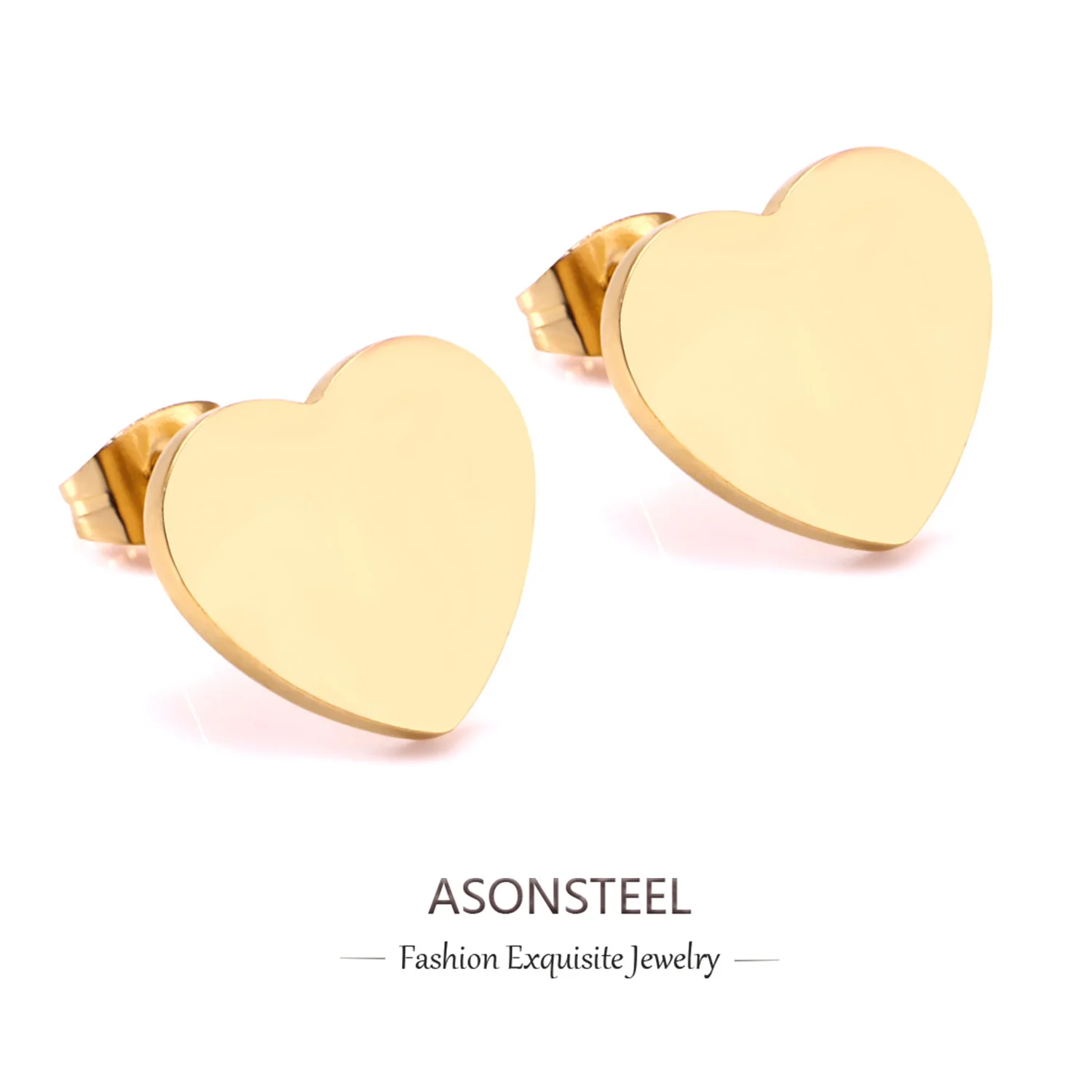 ASONSTEEL Lover\'s Jewelry Gold Color Heart Earrings Stainless Steel Push Back Piercing Stud Earrings Ladies Accessories Party