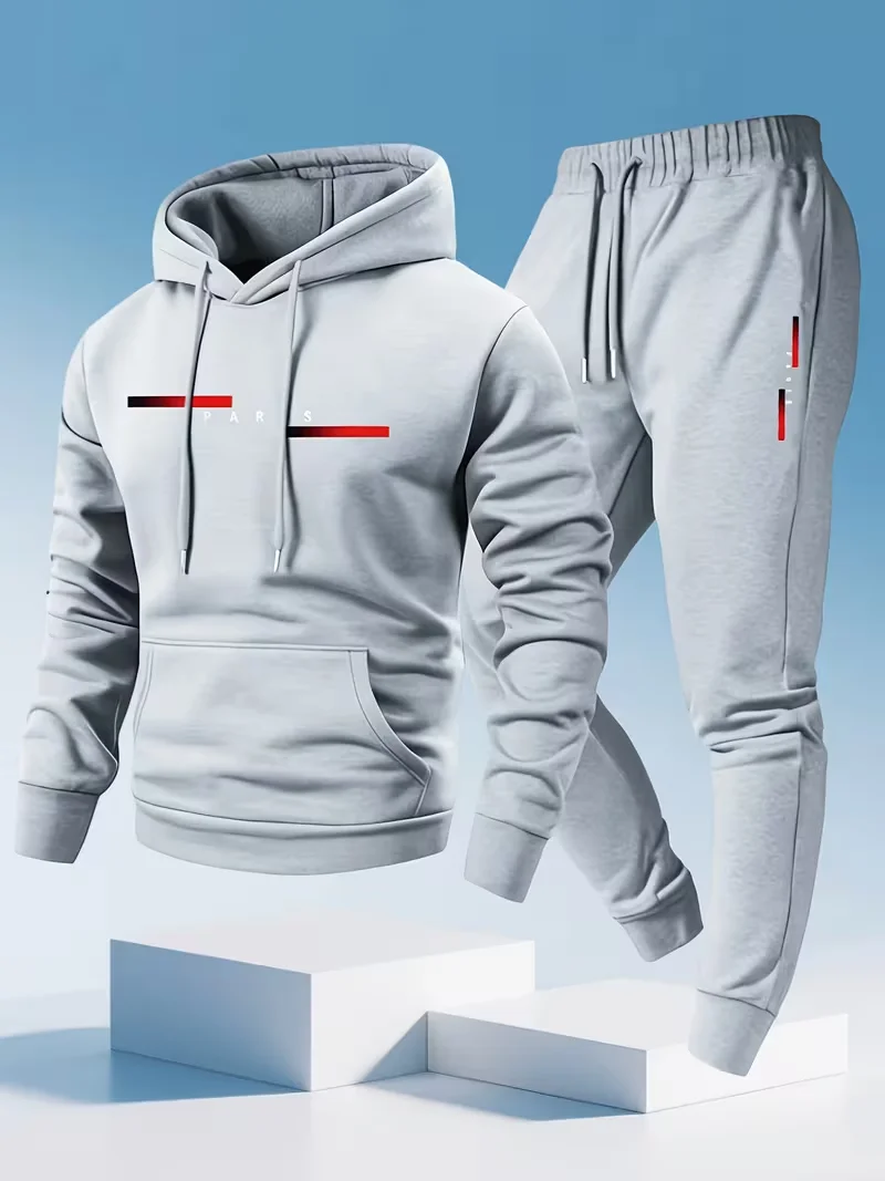 Men's Bestselling Trendy Letter Print Set Two-Piece Hoodie and Thermal Pants Winter Simple Hoodie Set Clearance Men's Fashion view 4