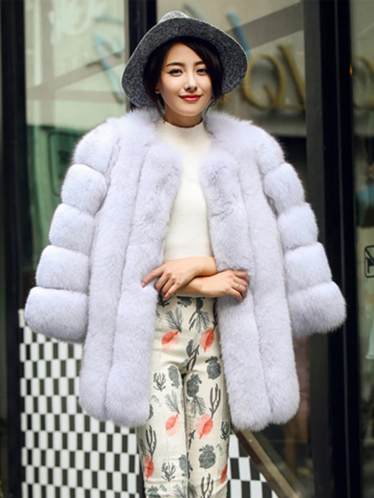 ZADORIN S-4XL Winter Luxury Faux Fox Fur Coat Slim Long Pink Red Blue Faux Fur Jacket Women Fake Fur Coats Manteau Fourrure