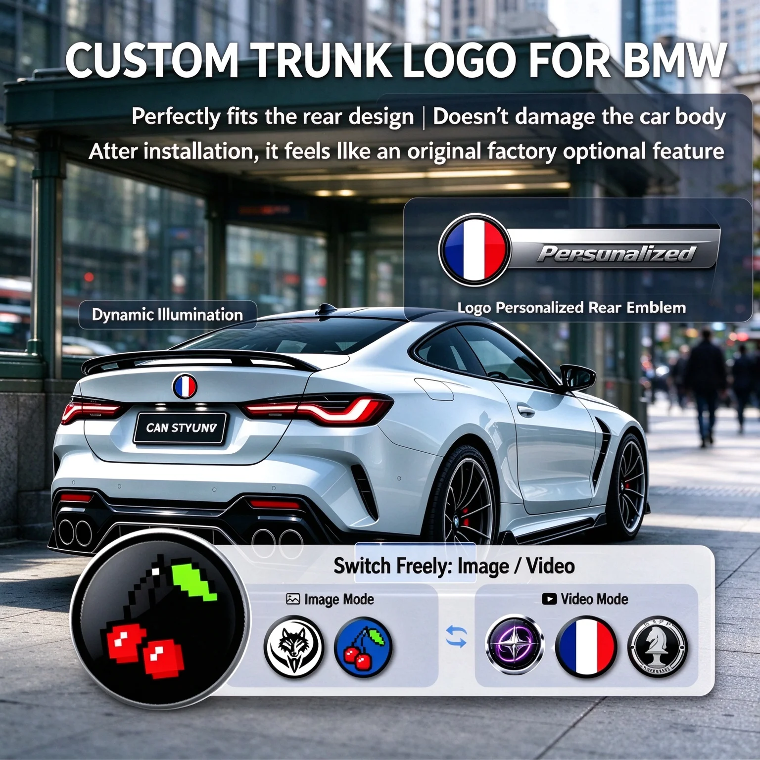 Auto parts, tools, car stickers. Ultra-thin high-definition LED waterproof dynamic vehicle logos that can be customized for BMW.