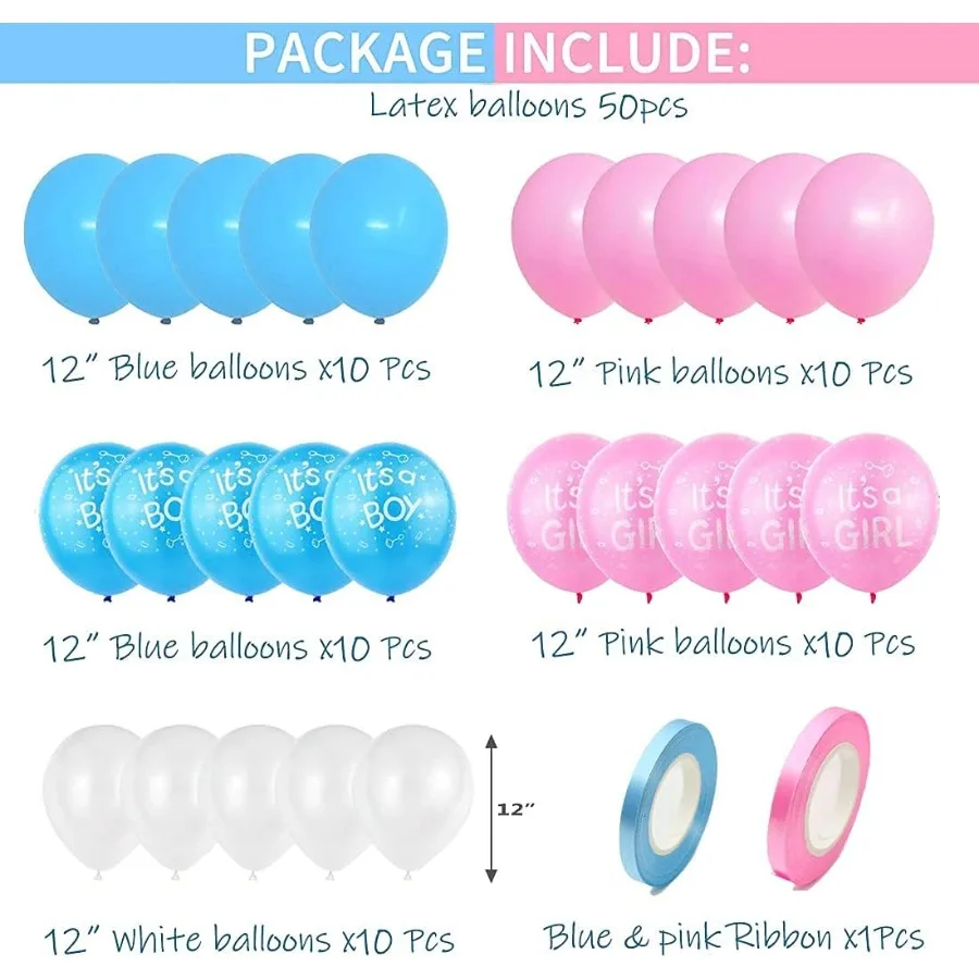 50 Uds. Globos reveladores de género en látex rosa, azul y blanco para decoraciones de Baby Shower, perfectos para fiestas temáticas, fondo fotográfico