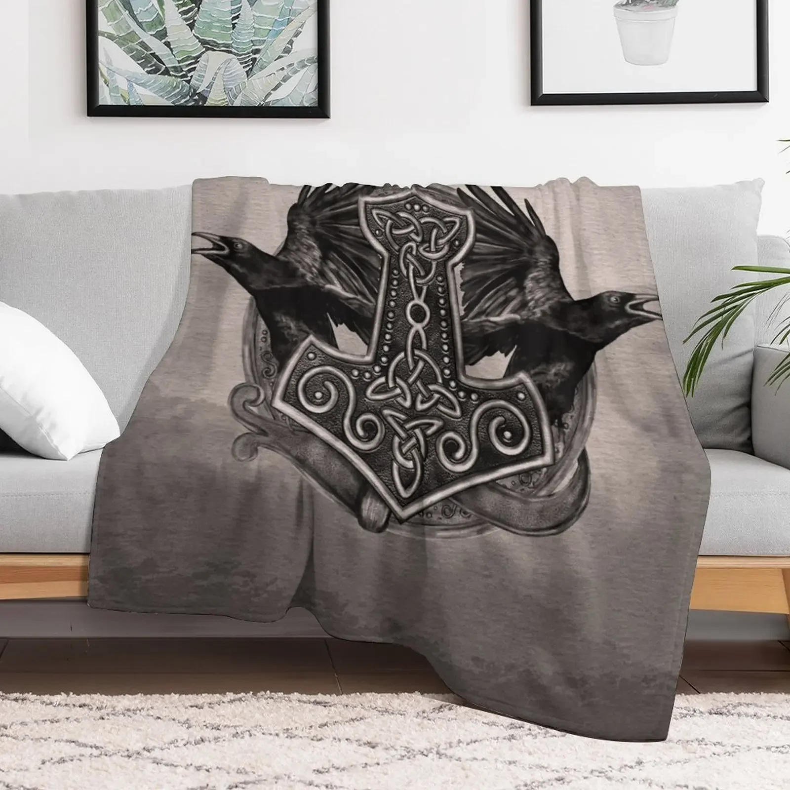 Mjolnir The hammer of Thor and ravens Throw Blanket Blankets For Sofas for babies Blankets