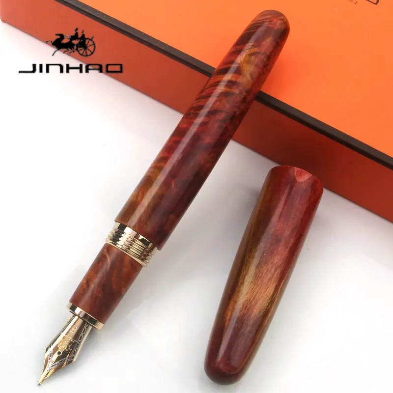 JINHAO Vintage Stabilized Wood Fountain Pen EF 0.38mm Fine 0.5mm Medium 0.7mm Writing Tip Ink Converter Office School Writing