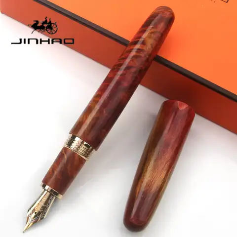 JINHAO Handmade Stabilized Burl Wood Fountain Pen Gold Plated EF/F/M Nib Ink Converter Smooth Writing Business Gift Stationery