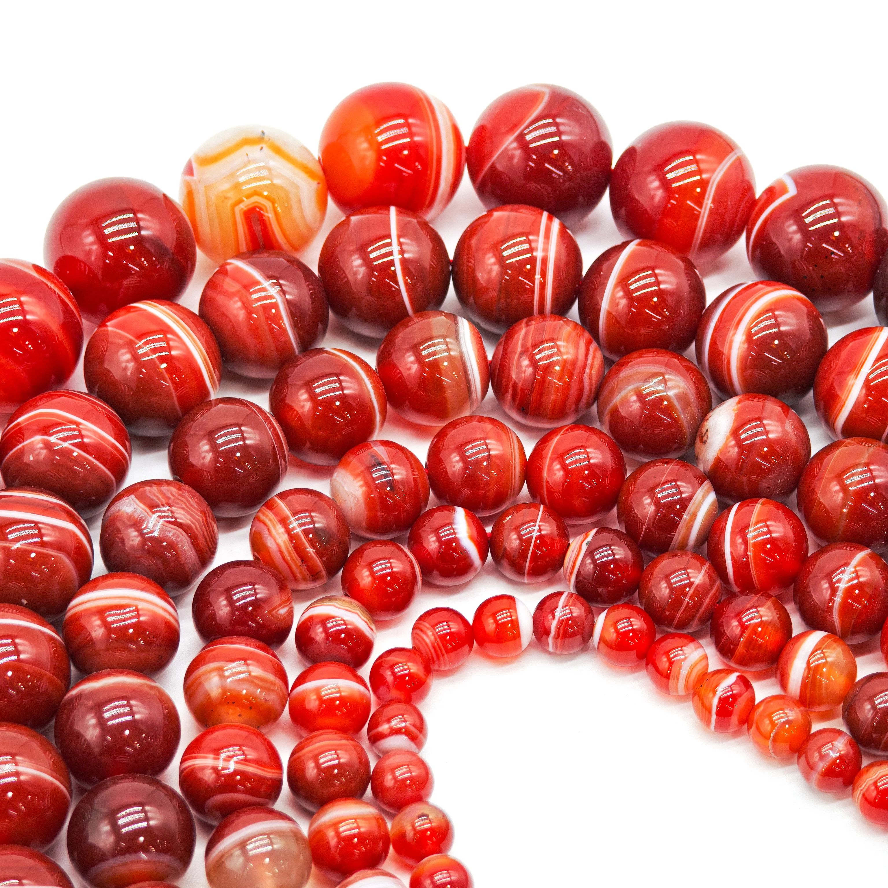 Natural Stone red orange Stripe Agat Round Loose Beads 4 6 8 10 12MM Pick Size For Jewelry Making