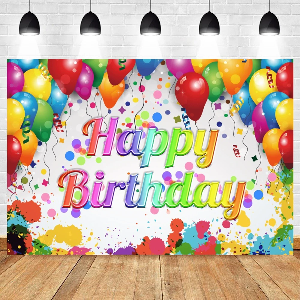 Happy Birthday Backdrop Girls Boys Baby Birthday Party Balloons Flag Gift Cake Table Decor Photography Background Photo Studio