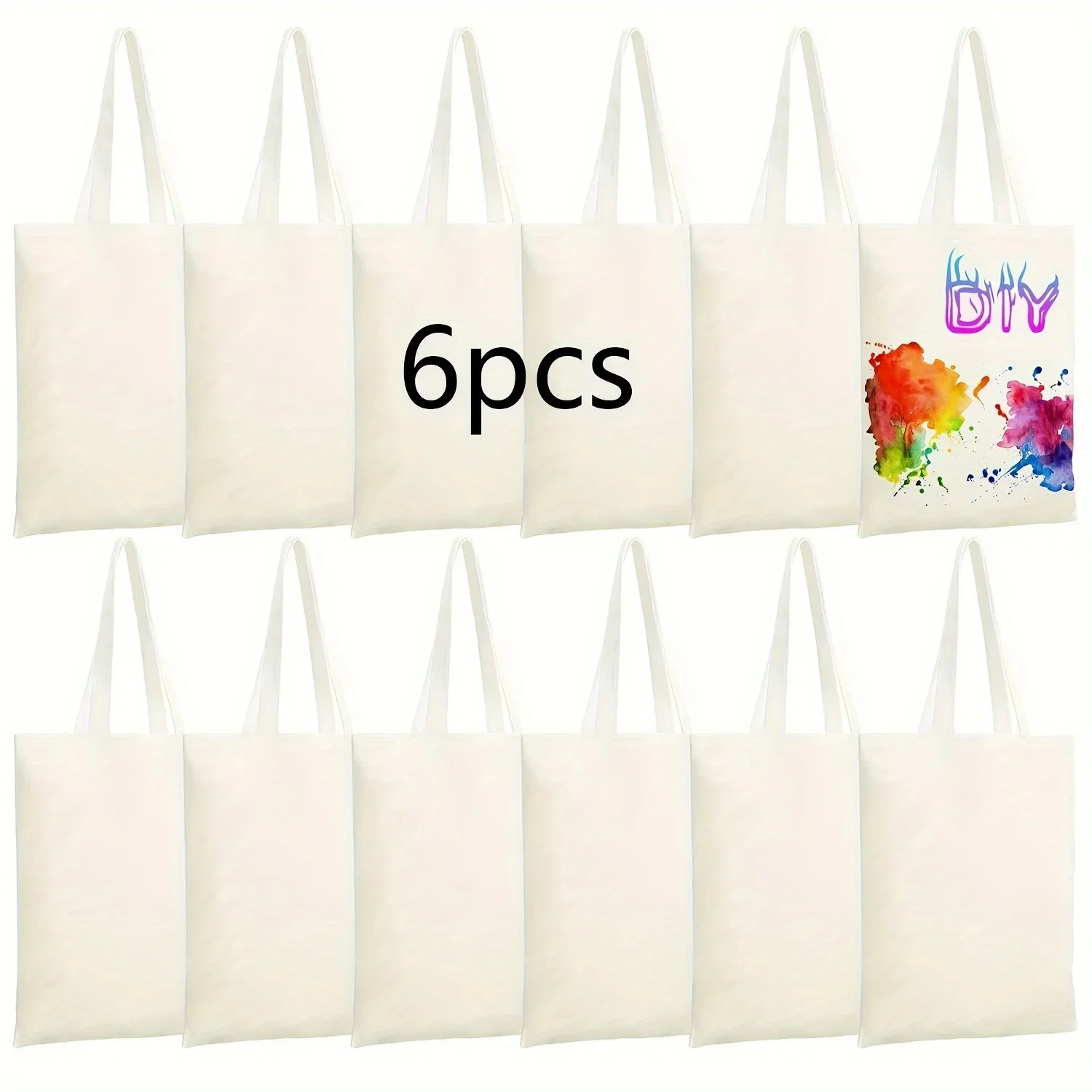 6 Pack Blank DIY Tote Bags-Washable, Reusable Grocery Bags for Heat Transfer/Sublimation Projects, Ideal for Shopping & Errands