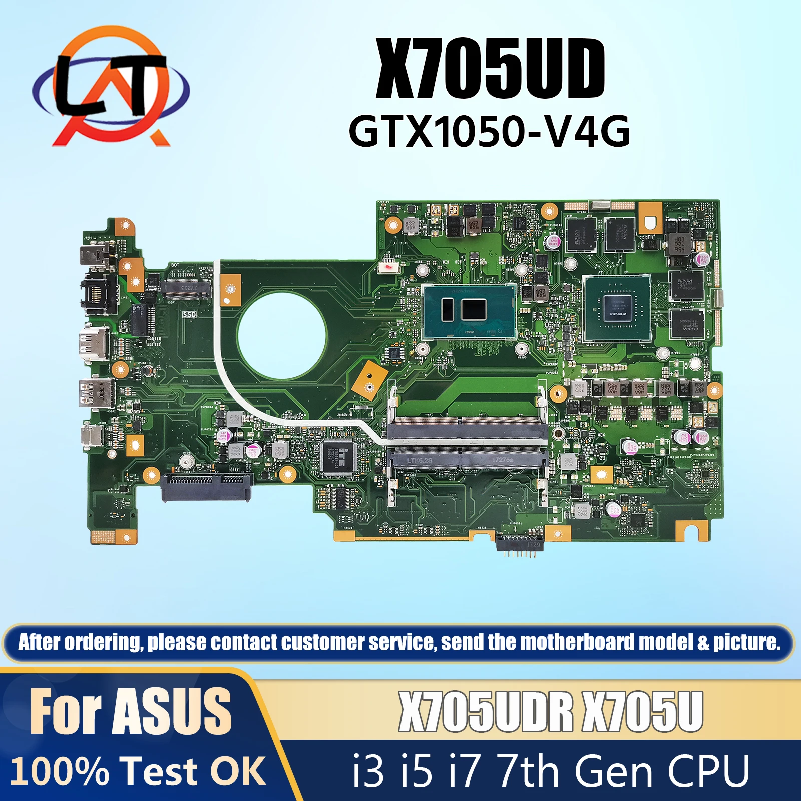 

X705UD notebook Mainboard For ASUS VivoBook X705UDR X705U Laptop Motherboard i3 i5 i7 7th Gen CPU GTX1050 V4G DDR4