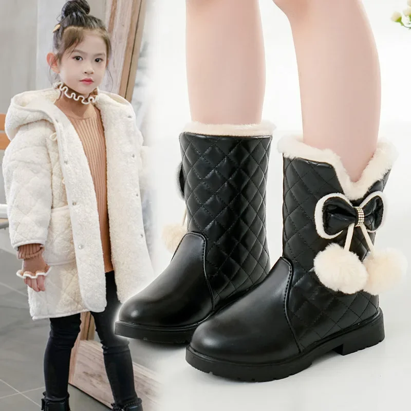 Conforto menina bota inverno novo estilo crianças bota de neve médio grande crianças antiderrapante princesa sapato de couro moda entressola bota