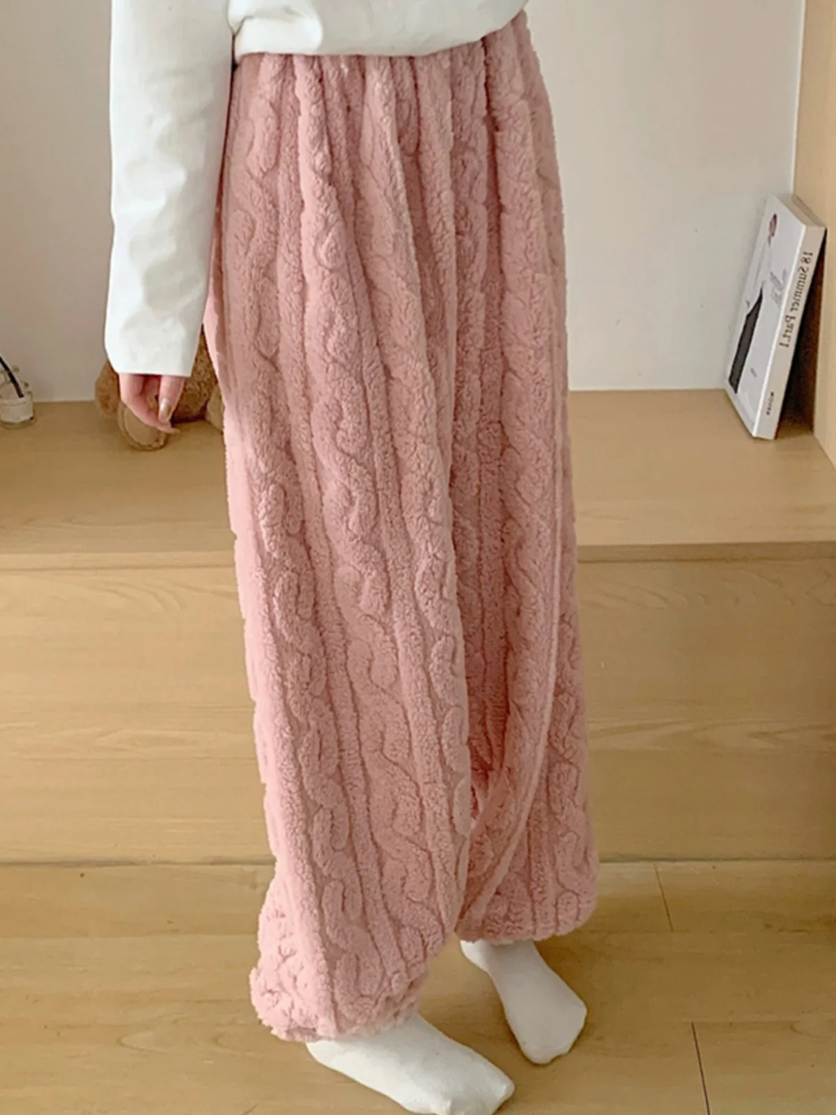

Thiened Coral Fce Spwear Брюки Женская зимняя домашняя одежда Длинные брюки с высокой талией Эластичный пояс Цвет