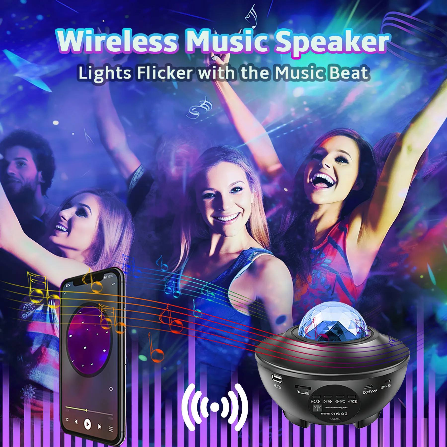 โปรเจคเตอร์กาแล็กซี่สำหรับห้องนอน, โปรเจคเตอร์แสง โปรเจคเตอร์ดาว กาแล็กซี่ไลท์พร้อมลำโพงบลูทูธ, ตัวจับเวลา, APP และรีโมทคอนโทรล