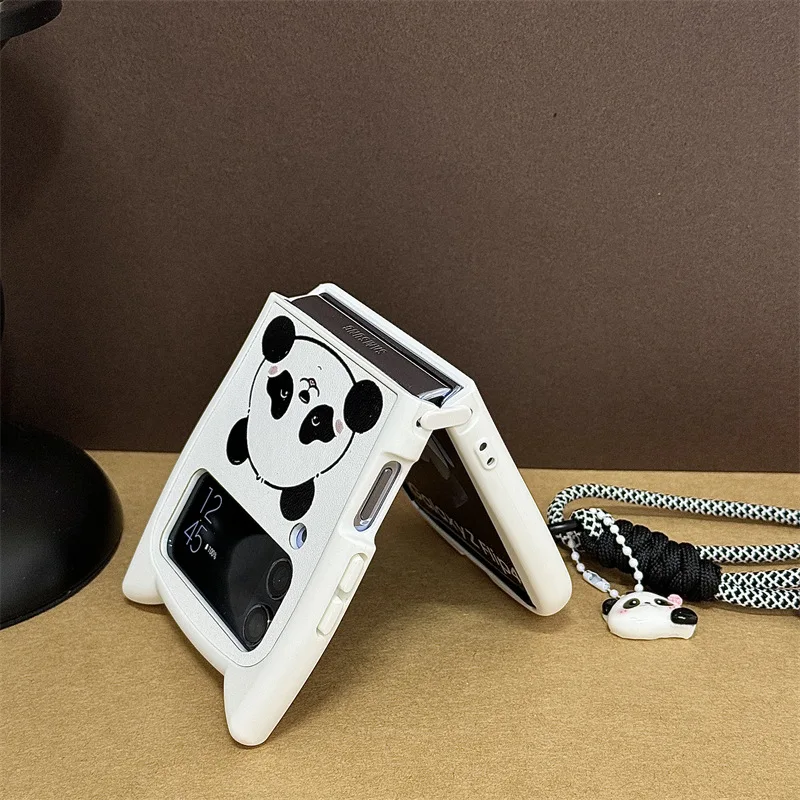 Etui na telefon Panda White do Samsung Galaxy Z Flip 6 5 4 3 Ochronne etui na telefon ZFlip4 ZFlip5 ZFlip6