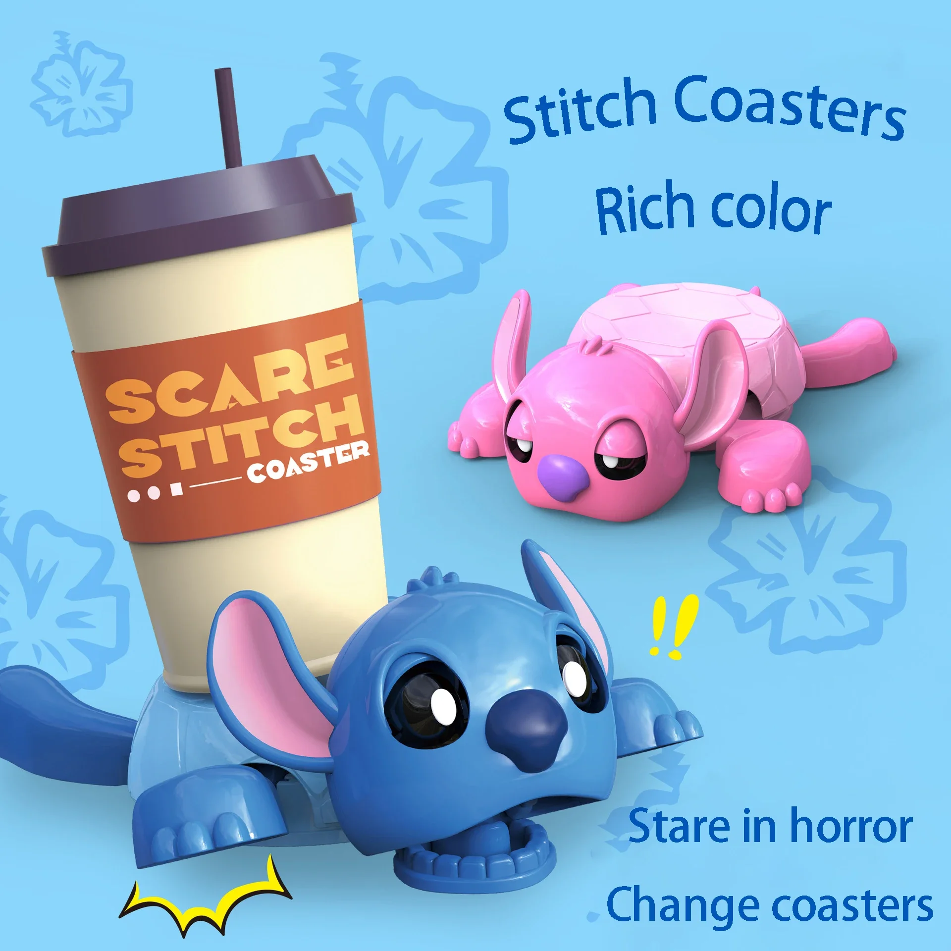 Nuevas posavasos creativos Stitch Turtle, ojos emergentes, extremidades elásticas, estera de silicona resistente al calor, diseño antideslizante, divertido regalo de cumpleaños