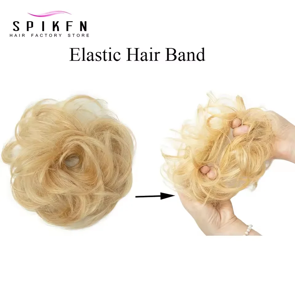 Panini per capelli umani disordinati Estensione updo reale arruffato Pezzo di capelli per panino riccio naturale con fascia elastica Estensioni per coda di cavallo