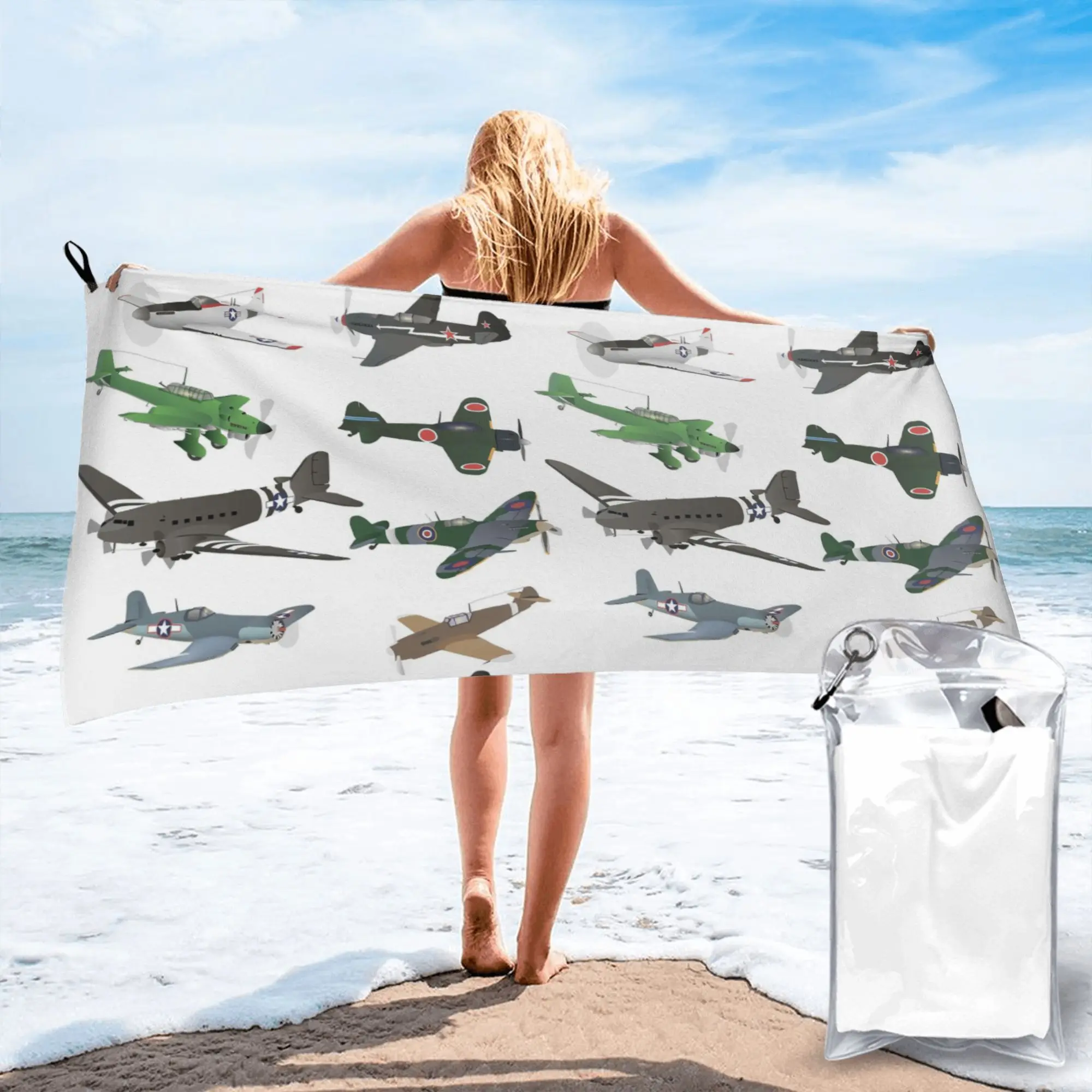 

Multiple WW2 Airplanes Beach Towel Soft Microfiber Quick Dry Absorbent Quick Towels For Mountain Climbing