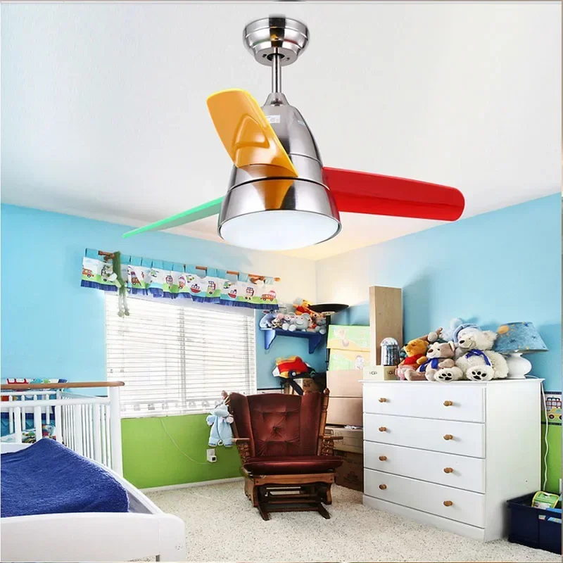 36 Inch Ceiling fan with LED 3 Color Remote Control 3 ABS blades Electric Fans With Lights Small Bedroom Decor Ventilator Lamp