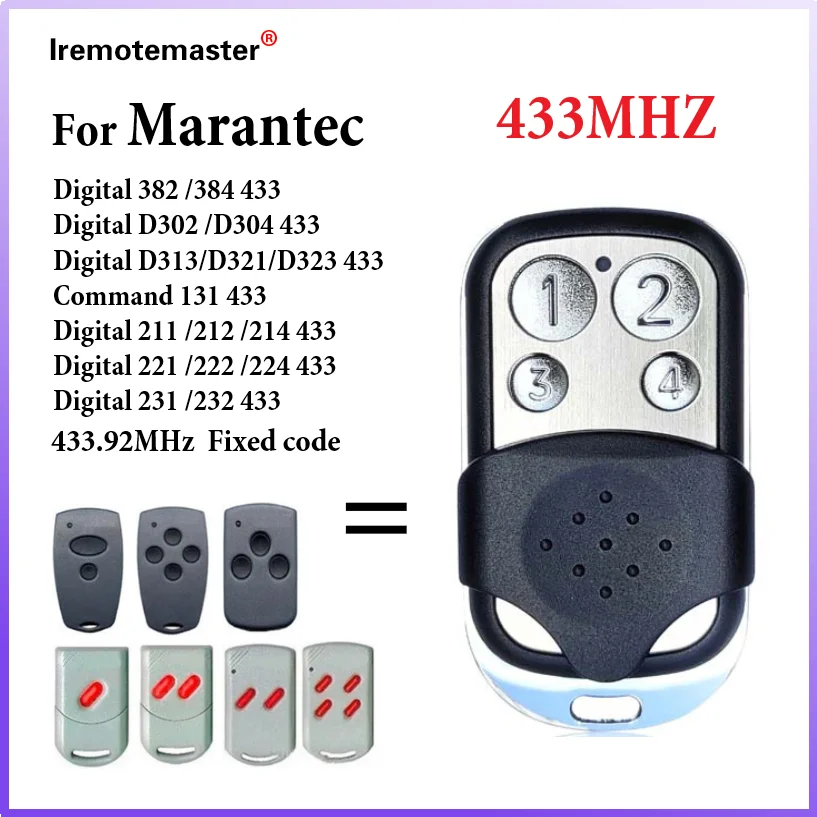 

For MARANTEC Digital 382 384 D302 D304 D313 D321 211 212 214 Garage Door Remote Control Gate Command 433MHz Fixed Code