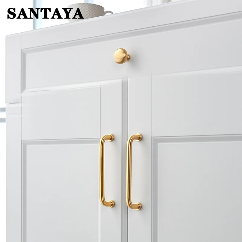 Santaya Puxador de cozinha de latão dourado nórdico simples, puxador de móveis, porta de guarda-roupa, gaveta, cômoda