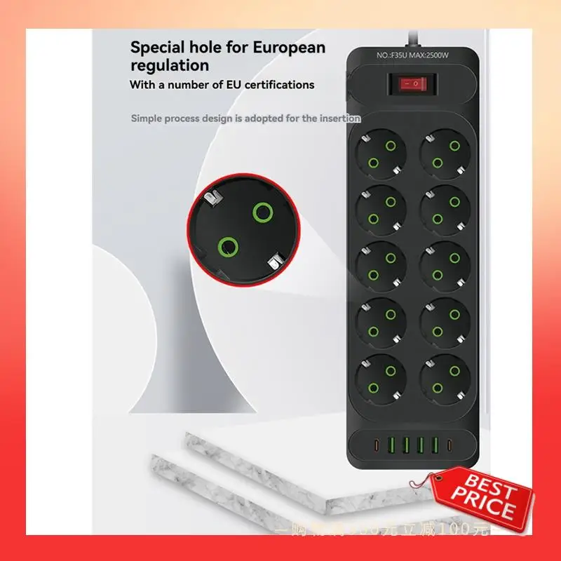 

ABNR EU Plug AC Outlet Power Strip Multitap Electrical Socket With 4 USB Ports Fast Charge Multiprise Network Filter 2M