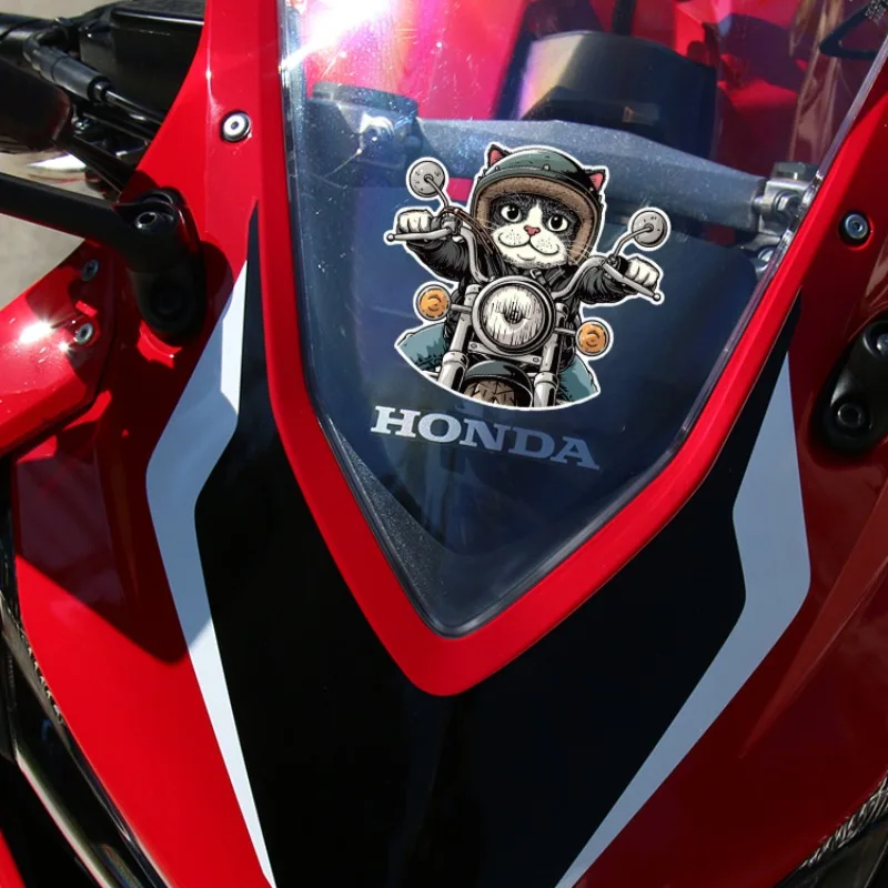 Cat‑Rider Waterproof Vinyl Decal Sticker for Motorbike Helmet Fuel Tank Fairing Universal FunnyTheme Scratch‑Cover Vehicle Decor