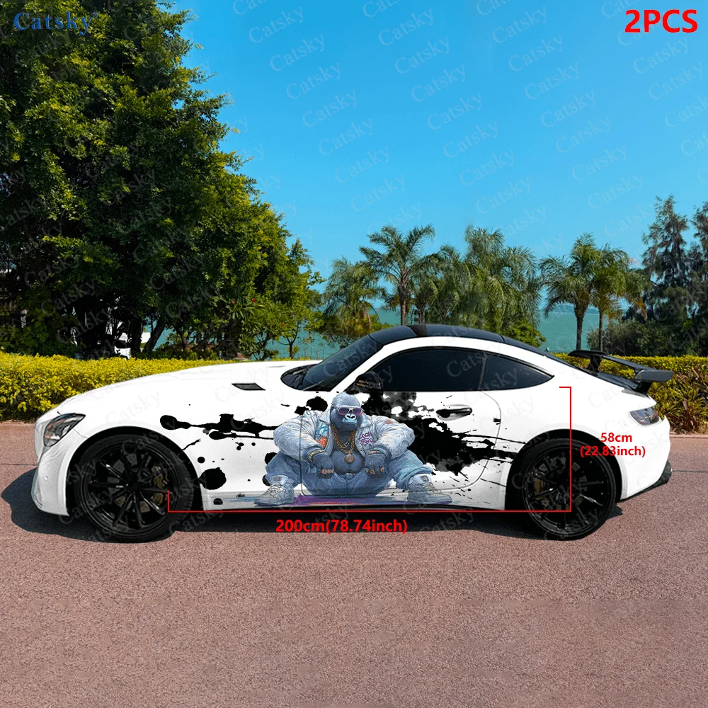 Hip-Hop Monkey High-Quality Creative Pattern Sticker Car Body Door Side Two Pieces Fashion Decals Two Decorations Suitable for A