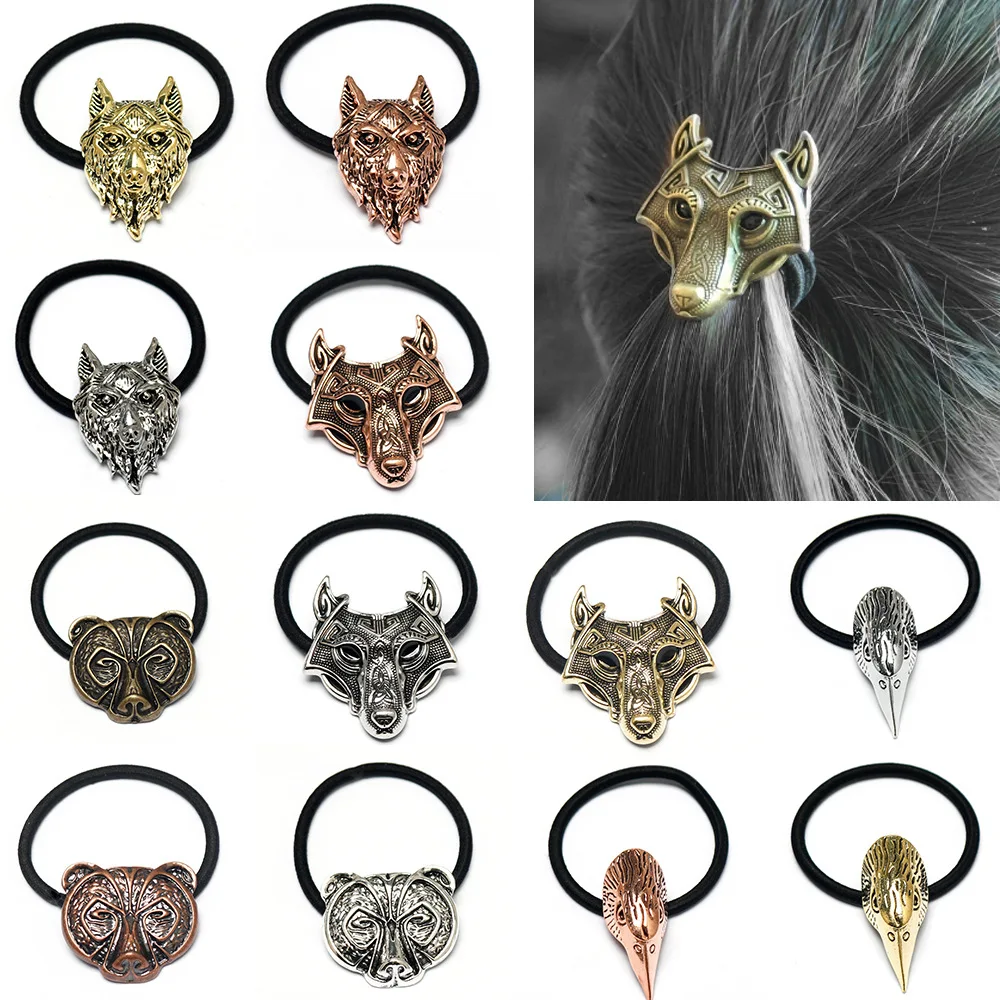 gothic animal hair ropes hairwear vintage wolf bear crow elastic hair ties hairband for viking women jewelry accessories