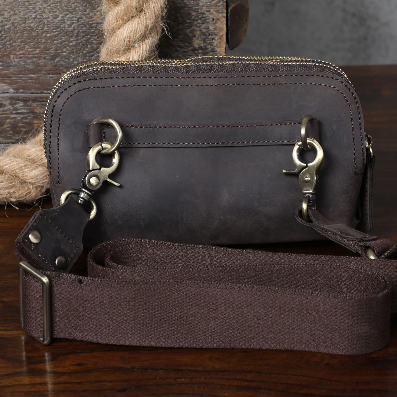 Echte Leder-Umhängetasche für Herren, Multifunktionale Clutch-Tasche, Schlichte Modische Handytasche aus Rindsleder, Oberste Schicht Rindsleder – Detail 9