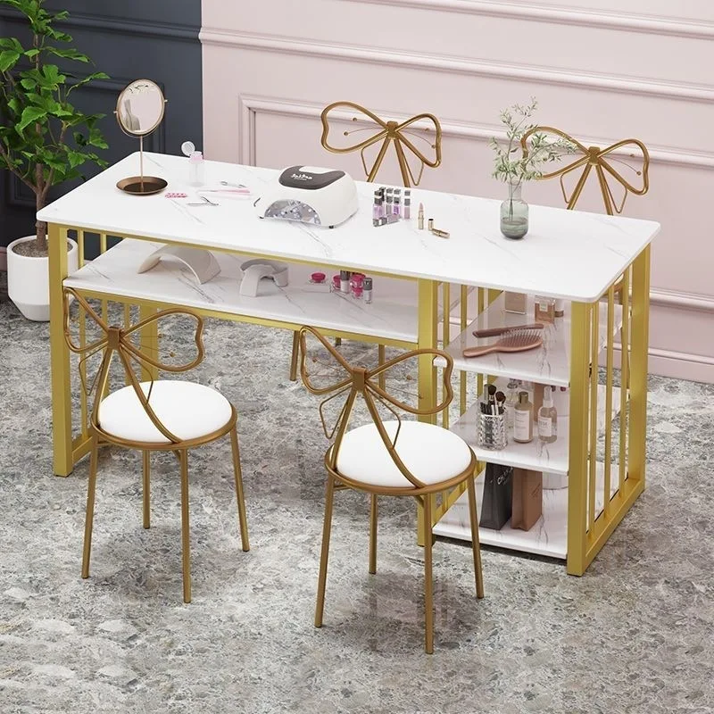 Nail Salon Rectangular Makeup Desk Compact Girlish Charm Light Luxury Double Layer Manicure Table Nails Table Manicure Desk