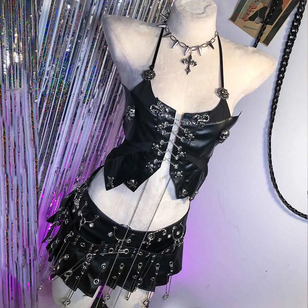 

Y2K Холтер Камзол Топы Гранж Подростковая Мода Ревавал Kawaii Ручная Работа Эко Гот Панк Рок 90-х Готика Харадзюку DIY Электронные девушки Эмо